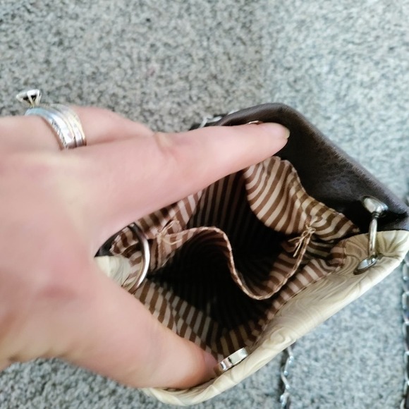 Cross and Wings jewel embellished crossbody messenger bag brown tan faux leather - Picture 13 of 14